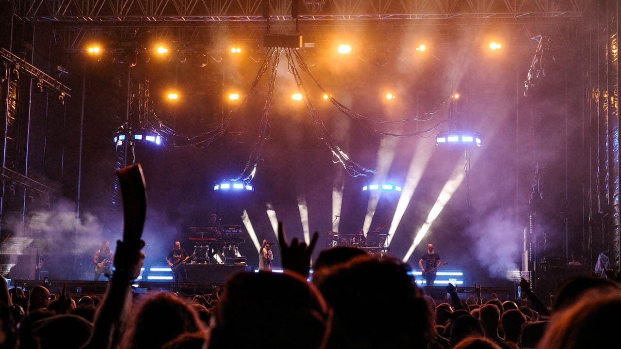 Public levant les bras pendant un concert, dans une lumière colorée.